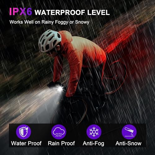 400LM USB Rechargeable Bike Light Set, Front Headlight & Rear Taillight, 5 Lighting Modes, Waterproof Safety Cycling Lights for Road Mountain Bikes, Bike Lighting Parts & Accessories