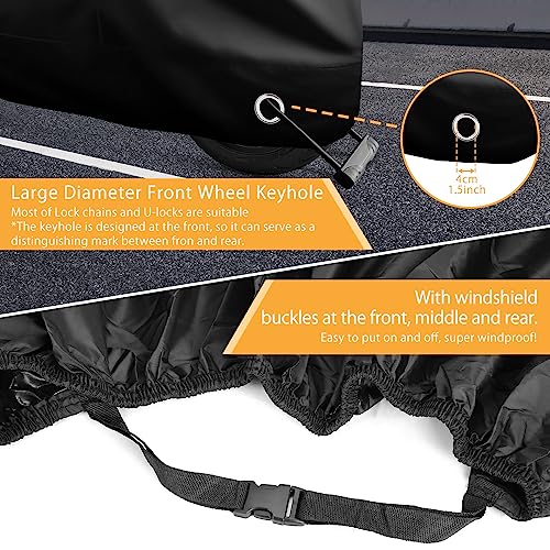 LIHAO Motorcycle Cover, Waterproof Motorbike Cover Outdoor Motorcycle Shelter Rain Dust UV Protector with Lock-Hole & Storage Bag, 300D, All Weather - size: 300D