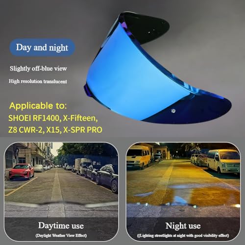 Shoei RF1400 X15 Helmet Visor Replacement Shield, Anti-Fog Sun Shield Accessory Compatible with RF-1400, X15, CWR-2, Z8, X-SPR PRO(Iridium Blue) - color: Iridium Blue