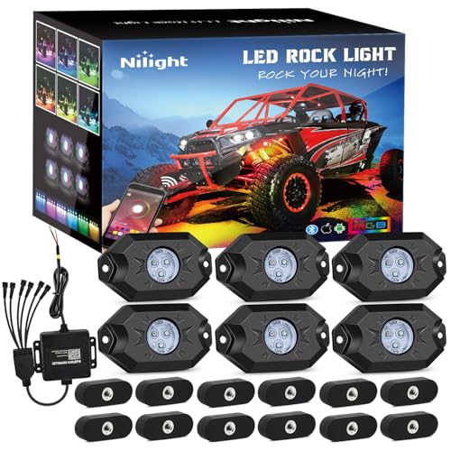 Nilight RGB LED Rock Lights Kit 6 PCS Underglow Multicolor Neon Light Pod with Magnetic Base Bluetooth App Control Flashing Music Mode IP68 Wheel Well Light for Truck ATV UTV RZR SUV - color: RGB 3LED w/Magnetic base, size: 6 Pods