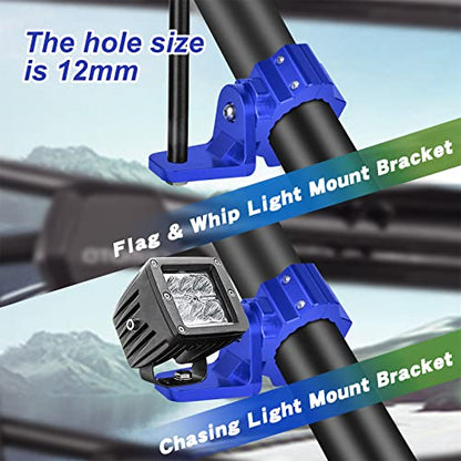 ZIDIYORUO UTV Whip and Spot Light Mount, 360 Rotating Flag Hole, Aluminium Alloy, 1.75" to 2" Roll Cage (2 PCS Blue) - color: Blue, size: 2 pcs