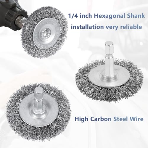 10PCS Wire Wheel Brush for Drill, High Carbon Steel Wire Brush with 1/4" Hex Shank, Skilled in Handling Metal & Nonmetal Surfaces - style: wheel brush