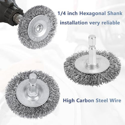 10PCS Wire Wheel Brush for Drill, High Carbon Steel Wire Brush with 1/4" Hex Shank, Skilled in Handling Metal & Nonmetal Surfaces - style: wheel brush