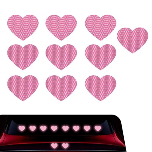 10 PCS Bling Heart Bumper Decals, High Intensity Reflective Sticker for Safety Sign, Waterproof Vinyl Bumper Decals for Cars, Universal for Car Motorcycle Truck (Pink)