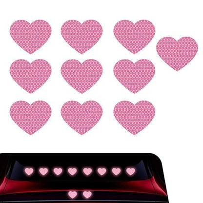 10 PCS Bling Heart Bumper Decals, High Intensity Reflective Sticker for Safety Sign, Waterproof Vinyl Bumper Decals for Cars, Universal for Car Motorcycle Truck (Pink)