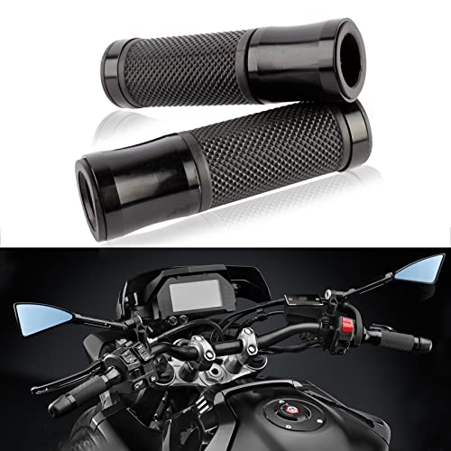 Pair of 7/8" 22mm Motorcycle CNC Aluminum Rubber Gel Hand Grips Handlebar for Sports Bike Chopper Cruiser Bike - color: Black