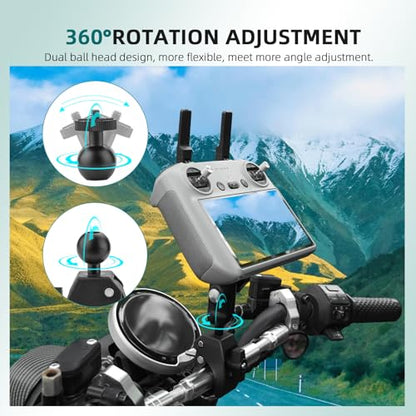 Bike Holder Mount Adapter for DJI RC 2/ RC Controller,360° Dual Ball Head Motorcycle Handlebar Holder Clamp for DJI Mini 4 Pro/Mini 3 Pro/Air 3/Mavic 3 Pro Smart Remote Controller, Black