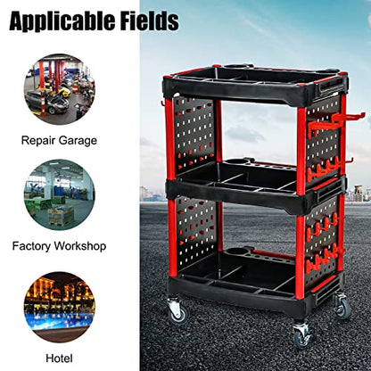 Car Detailing Cart Tool Organizer with 4 Pieces Side Hanging Plate & Hooks,for Mechanics & Detailers During Repairs Car Wash/Wax Detailing Cart-Updated - size: Detailing Cart with 4 Side Plate