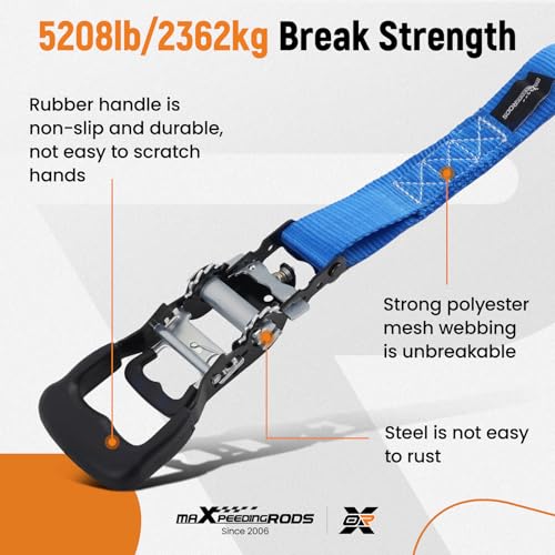 maXpeedingrods Heavy Duty Ratchet Straps 1.6 Inch x 8 FT Tie Down Strap 5208lbs Luggage Straps with S Hooks & Soft Loops for Towing Motorcycles ATVs UTVs Jet Skis Golf Carts 4 Pack - color: blue