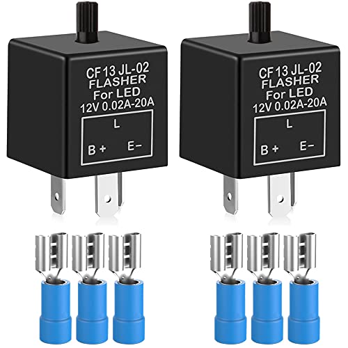 Gebildet 2 pieces 12V 3 Pin Electronic LED Flasher Relay 0.1W-150W c/m Motorcycle Turn Signal Adjustable Flasher CF-13KT, comes with 6pcs Terminals - color: Black-13KT