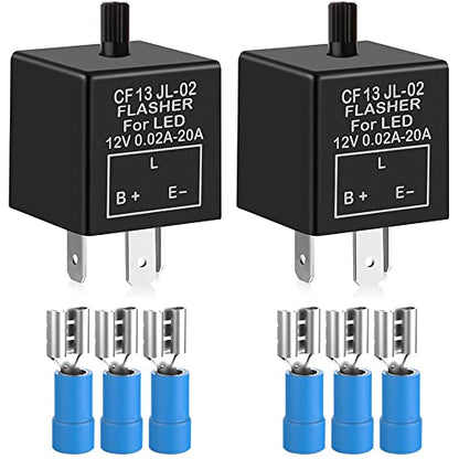 Gebildet 2 pieces 12V 3 Pin Electronic LED Flasher Relay 0.1W-150W c/m Motorcycle Turn Signal Adjustable Flasher CF-13KT, comes with 6pcs Terminals - color: Black-13KT