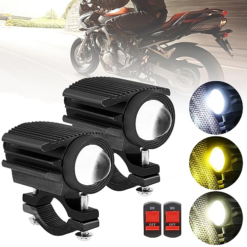 Windance 2PCS Motorcycle LED Headlight,32W 4 Modes Hi/Lo Beam Yellow White 6500K Waterproof Aux Spotlight for Tractor Truck ATV UTV SUV Boat 9V-85V (Black2pcs) - style: Black2pcs