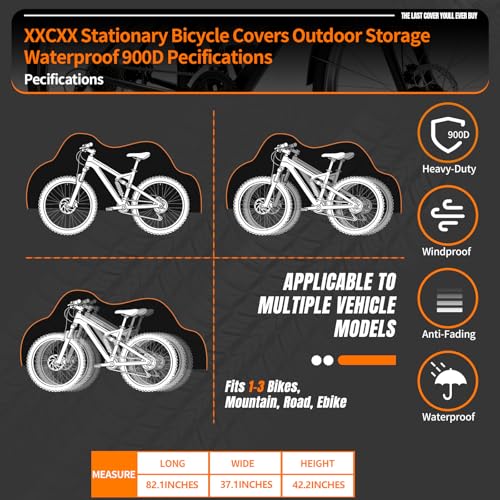 Bike Cover for 1/2/3Bike-900D Heavy Duty Waterproof Bicycle Cover&Outdoor Bike Storage Protection against Snow,rain|Bike Cover for eBike,Mountain,Road,Hybrid,Scooter,Beach Cruiser Bike(XL-2Bike Cover) - size: XL-2Bike Cover