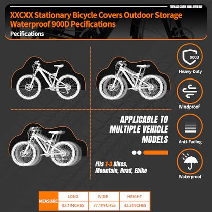 Bike Cover for 1/2/3Bike-900D Heavy Duty Waterproof Bicycle Cover&Outdoor Bike Storage Protection against Snow,rain|Bike Cover for eBike,Mountain,Road,Hybrid,Scooter,Beach Cruiser Bike(XL-2Bike Cover) - size: XL-2Bike Cover