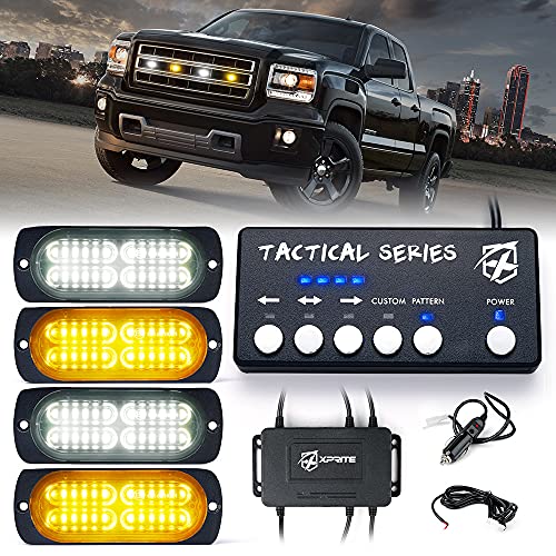 Xprite 24 LED Surface Mount Strobe Lights Kit with Control Panel, Grill Grille Side Marker Flashing Emergency Warning Light Assemblies for Trucks Vehicles ATV RV Cars Van Amber/White, 4PCS - color: Amber White, size: 4 PCS