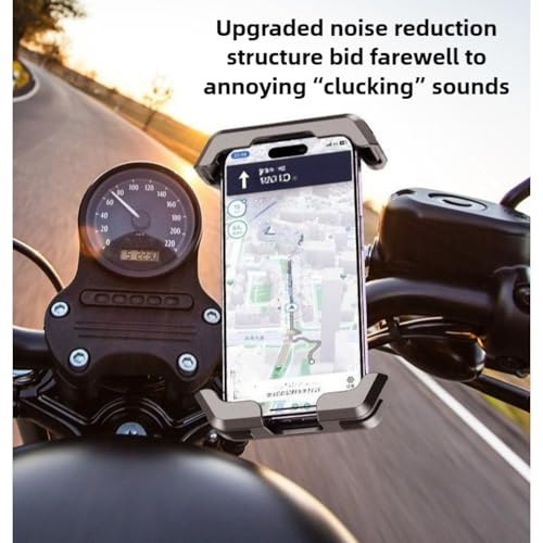 Premium Motorcycle Phone Mount with Anti-Shake Silicone Shock Absorber, 360° Rotation, Four-Corner Protection, One-Click Lock System, Tool-Free Installation for Bikes and Scooters