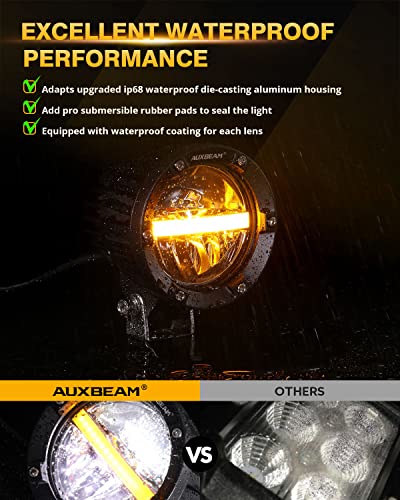 Auxbeam 4In LED Offroad Lights 2PCS, 110W Round LED Pods Auxiliary Driving Light with Amber DRL Design, Super Bright Light Bar Round Fog Light Wiring Harness for Truck Pickup SUV ATV UTV 4x4 - color: White Beam with DRL
