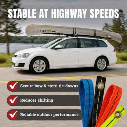 Cajun Tie Downs Hood Loop Anchor Straps — Under Hood Kayak & Canoe Tie-Down, Fits Vehicles Without Tow Hooks, 1" x 8", 2-Pack, Made in USA, Yellow/Black - color: Yellow/Black