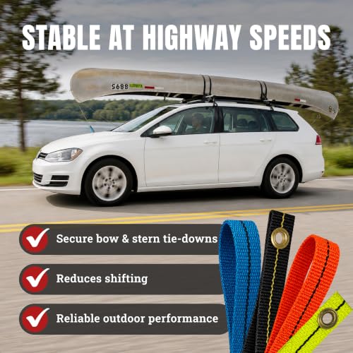 Cajun Tie Downs Hood Loop Anchor Straps — Under Hood Kayak & Canoe Tie-Down, Fits Vehicles Without Tow Hooks, 1" x 8", 2-Pack, Made in USA, Purple/Yellow - color: Purple/Yellow