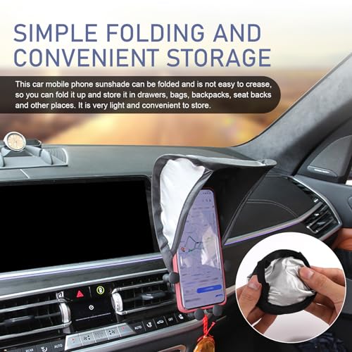 Shakas Mobile Phone Sun Shade, Heat-Insulating and Anti-Glare Cell Phone Protective Cover, No Blocking of Sight Portable Foldable Navigation Screen Holder Umbrella Cover, for Cars Motorcycles (Black)