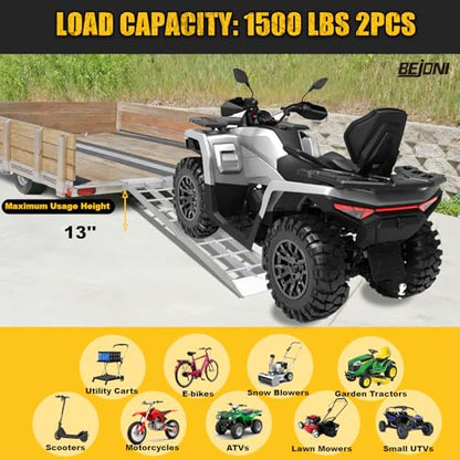 BEJONI 43'' Aluminum Loading Ramp, 1500 Lbs Capacity Loading Ramps for Riding Mower, Portable Anti-Slip Shed Ramps for Lawn Mower, Dirt Bike, ATV, Motorcycle, Trailer, Lightweight, 2PCS - size: 43'' L - 1500lbs Load Capacity