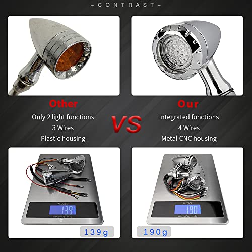 Motorcycle LED Turn Signals Bullet Blinker Heavy Duty Indicator Lights Amber Lens Universal for Harley Davidson Honda Yamaha Suzuki Kawasaki (Chrome-4wire) - color: Chrome-4wire