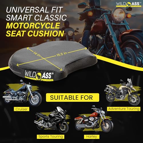 Wild Ass Saddle Classic - Motorcycle Air Gel Seat Pad, Ergonomic Air-Adjusting Cushion with Straps, Universal Fit for Ultimate Comfort & Relief, Cool Flow Motorcycle Accessory for Long Rides - Black - style: Classic