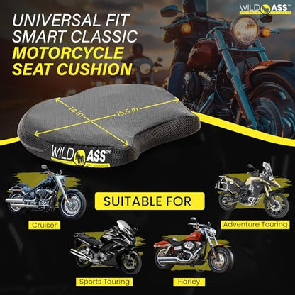 Wild Ass Saddle Classic - Motorcycle Air Gel Seat Pad, Ergonomic Air-Adjusting Cushion with Straps, Universal Fit for Ultimate Comfort & Relief, Cool Flow Motorcycle Accessory for Long Rides - Black - style: Classic