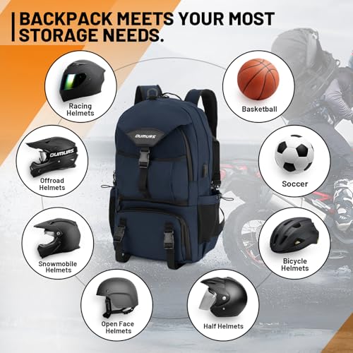 Oumurs Motorcycle Helmet Backpack 50L, Blue Water-resistant 1680D Oxford Fabric, Expandable, Reflective, USB, Large Capacity, Long Distance Travel Backpack - color: Blue