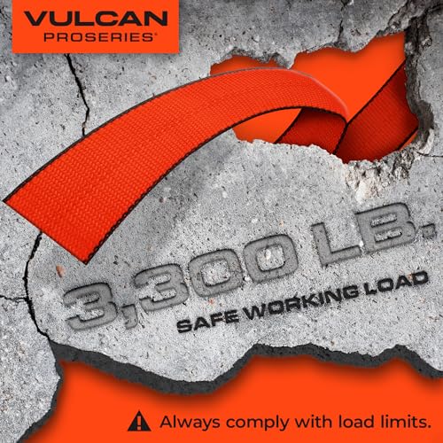 VULCAN Car Tie Down with Flat Hooks - Lasso Style - 2 Inch x 96 Inch - 4 Pack - PROSeries - 3,300 Pound Safe Working Load - size: Flat Hooks - ProSeries Orange (4 Pack)