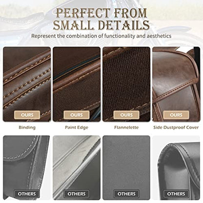 NICECNC Saddle Bags, PU Leather Motorcycle Saddlebags, Reinforced Straps & Saddle Piece, with Cup Holder & Lock, Throw Over Saddle Bag Side Bags, Brown - color: Brown