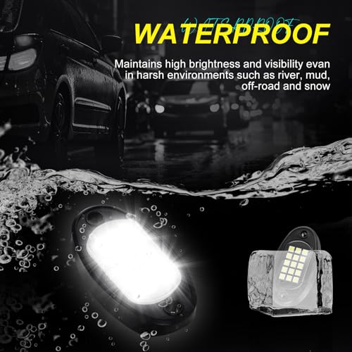 Baquler 30 Pods Rock Lights White Underglow Lights for Trucks Car SUV Waterproof Shockproof LED Ambient Rocklights Automotive Trailer Lighting for Motorcycle Boat ATV UTV(15LED Chip Style) - style: 15LED Chip Style