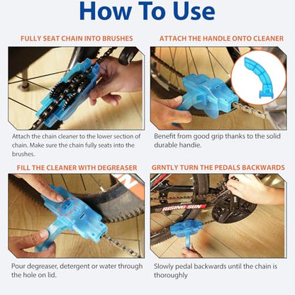 Chain Cleaner Bicycle, Bike Chain Cleaning Tool Kit with Scrubber Brushes and Gear Scraper, Easy Chain Maintenance for Road, Mountain, BMX, and Commuter Bikes
