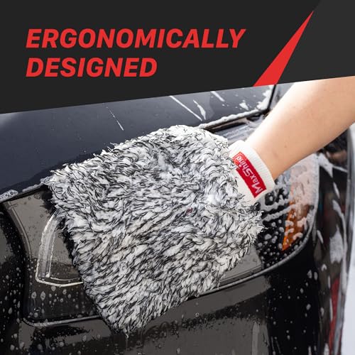 Maxshine Universal Black & White Microfiber Wash Mitt – Premium Scratch-Free, Lint-Free Mitt for Washing Cars, Trucks & Motorcycles – Reusable Auto Detailing Accessory - size: Small