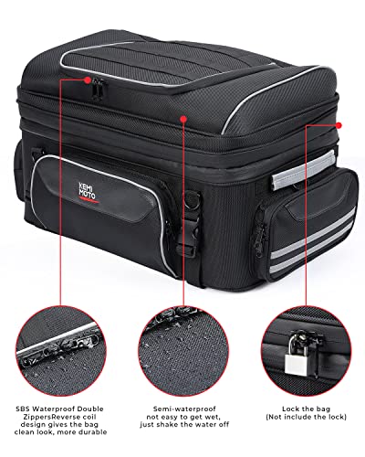 KEMIMOTO Expandable Motorcycle Traveler Tour Trunk Bag 40L-50L Luggage Rack Tail Duffle Bag Fit for Touring Trike Road King Street Glide Road Glide Freewheeler Tri Glide Ultra Goldwings Roadmaster