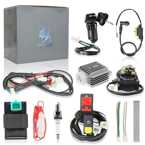 50cc Dirt Bike Wiring Harness Complete Kit with Full Wave Regulator A7TC Spark Plug for 49cc 50cc 70cc 90cc 110cc 125cc Chinese Dirt Pit Bike with 4-Stroke Engine - style: ZMBWH004YFW