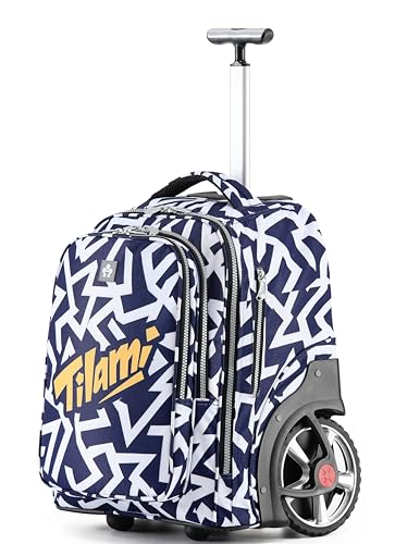 NEW TILAMI 20" Rolling Backpack for Teens Adults, Climbing Stairs Waterproof Backpack with Wheels for School Business Trave Camping with Laptop Compartment, Fit 17 Inch Laptop, Blue - White Doodle - color: Blue - White Doodle