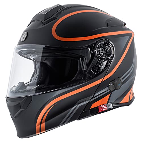 TORC T28B Blinc Wireless Integrated Modular Full Face Motorcycle Helmet - color: Matte Orange, size: Small