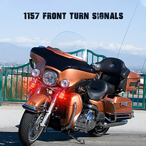 3-1/4 Inch LED Turn Signal Kit 1157 Double Base Front Turn Signal + 1156 Single Connector Red Rear Signal Lights Compatible with Harley Road Glide Road King Softail Ultra - color: Red/Red, size: 1157 Front+1156 Rear