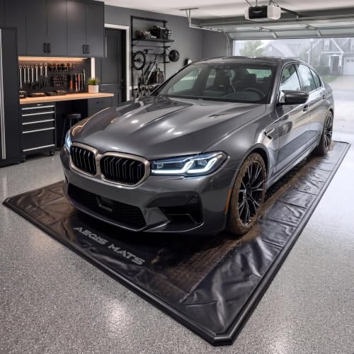 7'8" x 16' Garage Floor Mat, Non-Slip Containment Mat | 610GSM PVC Material, 65 Gal Capacity, Easy Maintenance, 1.2" Raised Edges, Protect the Floor - size: 7'8" x 16'