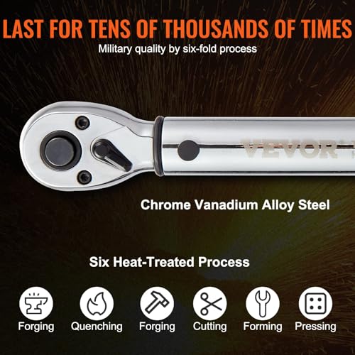 VEVOR 3/8-inch Drive Click Torque Wrench 10-80ft.lb/14-110n.m, Dual-Direction Adjustable Torque Wrench Set with Mechanical Dual Range Scales and Adapters Extension Rod - size: 10-80 FT.LB, style: 3/8-inch