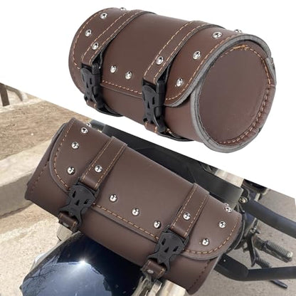 Motorcycle Cruiser Tool Bag Fork Front Fork Bag Waterproof Handlebar Motorcycle Saddlebag Fit for Honda Suzuki Yamaha (Brown)