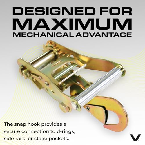 VULCAN Car Tie Down with Snap Hooks - Lasso Style - 2 Inch x 96 Inch - 4 Pack - Classic Yellow - 3,300 Pound Safe Working Load - size: Snap Hooks - Classic Yellow (4 Pack)