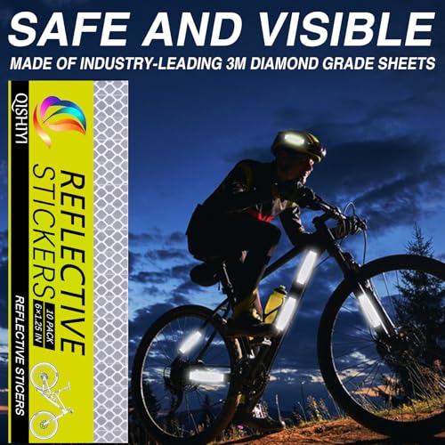 10PCS Reflective Stickers,1.25 x 6 inch Safety Reflective Tape for Car Helmets Mailboxes Bike,High Visibility Outdoor Waterproof Reflective Patch - color: White