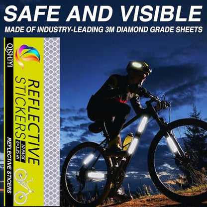 10PCS Reflective Stickers,1.25 x 6 inch Safety Reflective Tape for Car Helmets Mailboxes Bike,High Visibility Outdoor Waterproof Reflective Patch - color: White