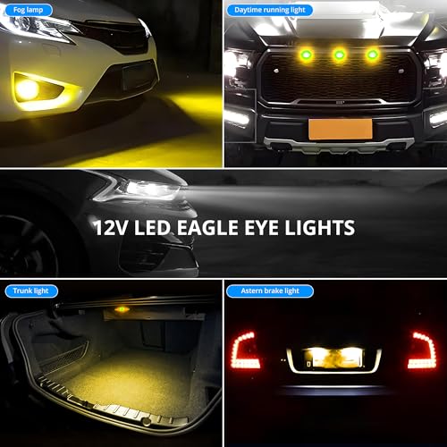 4Pcs 23mm DC 12V Black shell Eagle Eye Cob LED Car Fog DRL Daytime Running Light Backup Reverse Tail Rock Lights Headlights Signal Lamp Small bulb DIY use for car and motorcycle (Yellow) - color: Yellow