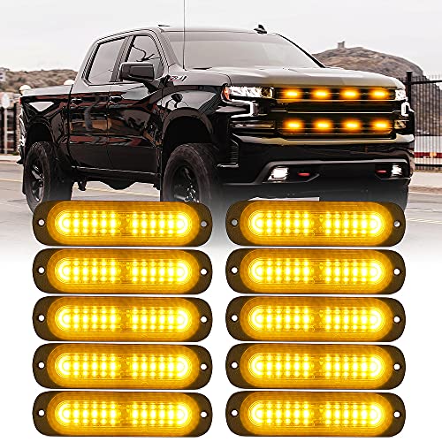 Xprite Amber 12 LED Emergency Strobe Lights Kit Surface Flush Mount Side Marker Grill Grille Hazard Warning Flashing Light Head for Off-Road Vehicles ATV Trucks Cars - 10PCS - color: Amber, size: 10PCS