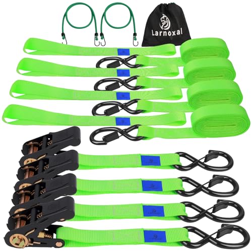 Ratchet Straps 4 Pack - 2,200 Lbs Break Strength 1 in x 15 Ft Medium Duty Ratchet Tie Down Straps with S Hooks Set for Truck, Cargo Van, Trailer, Motorcycle (Green) - color: Green, size: 2200 LBS