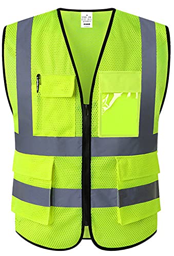 XIAKE Reflective Safety Vest for Men & Women High Visibility Class 2 Vest with Pockets Meets ANSI Standards - color: Yellow Mesh - B525, size: 4X-Large