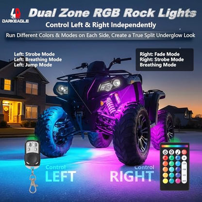 6Pods RGB LED Rock Lights for UTV SXS RZR Can-Am Four Wheeler Side by Side ATV Offroad Golf Cart, Multicolor Underglow Light Kit with APP/RF Remote Dual Zone Neon Vehicle Accent Light 12V Waterproof - size: 6Pods